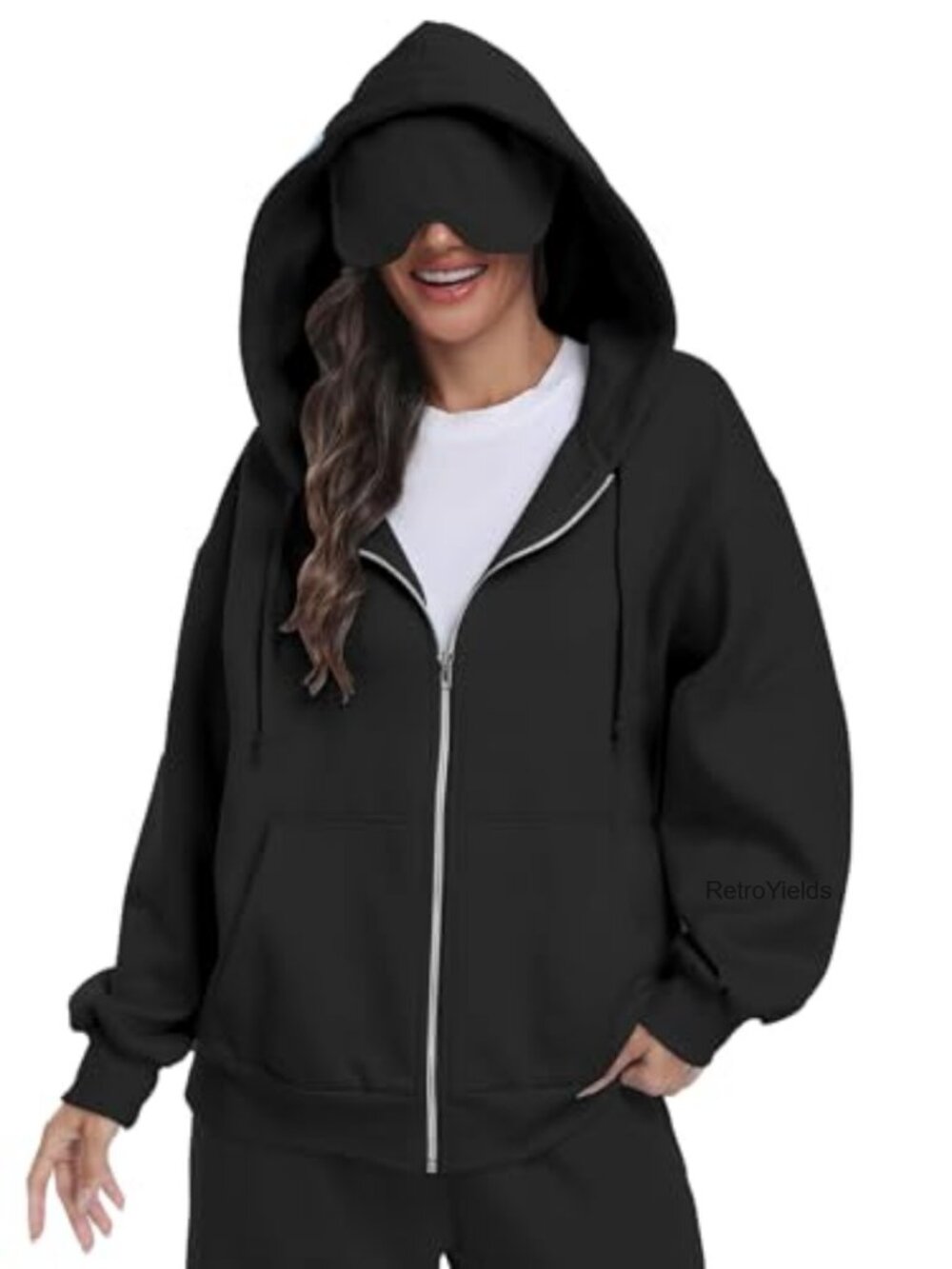 Unisex Zip Up Hoodie with Built-In Eye Mask Travel Fleece Full Zip